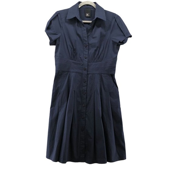 Best Connection Dresses & Skirts - Best Connection BC Navy Shirt Dress Puff Sleeve Pleated A-Line Size M Buttons